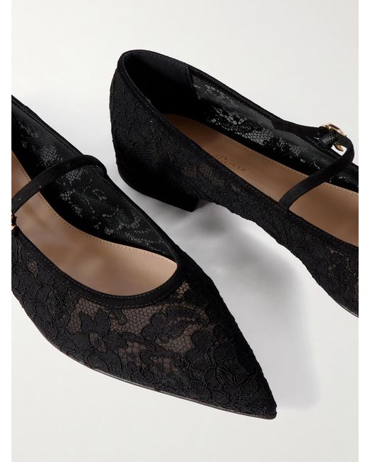 Gianvito Rossi Claudia Suede-Trimmed Lace Mary Jane Flats in White | Lyst