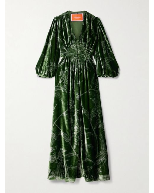 LaDoubleJ Green Camerino Printed Velvet Maxi Dress