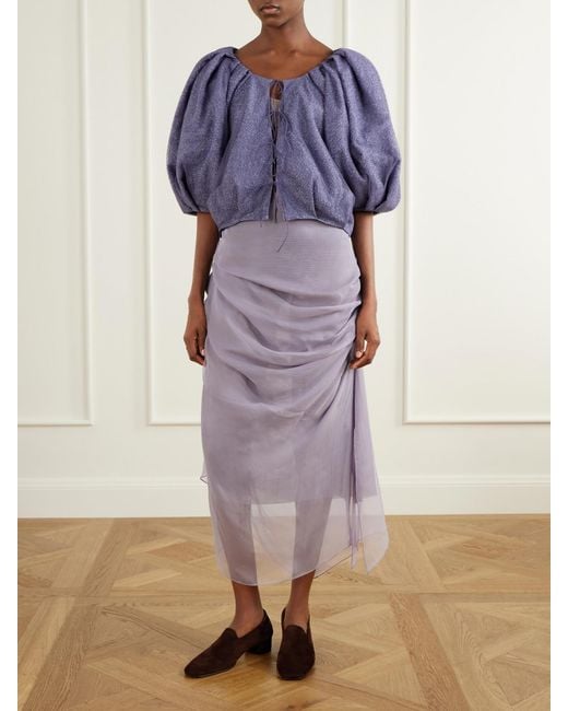 PAULINE DUJANCOURT Purple Najia Silk-Blend Chiffon Midi Skirt