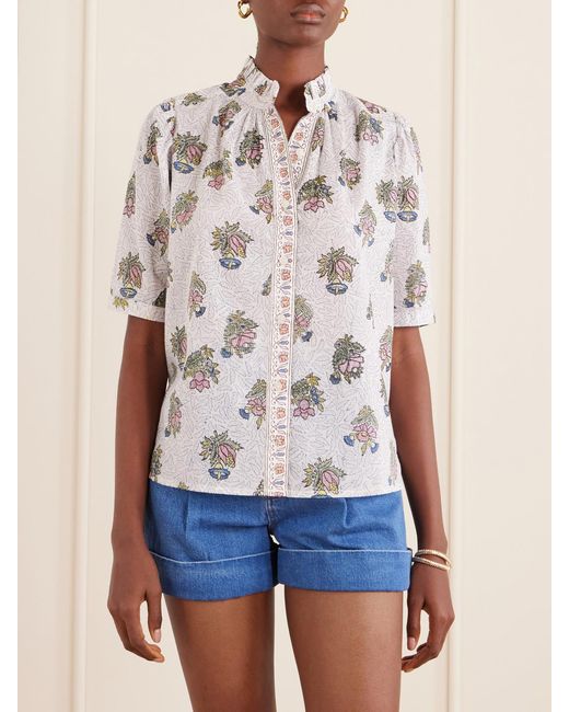 Alix Of Bohemia White Winnie Mist Printed Cotton Gauze Shirt