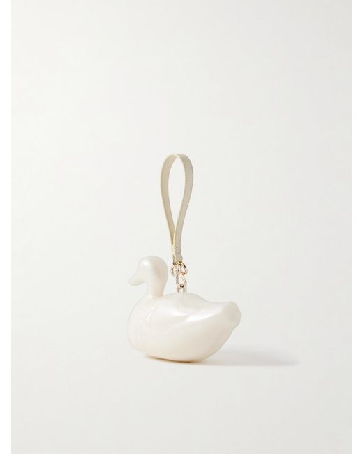 Simone Rocha Natural Duck Faux Pearl-Embellished Leather-Trimmed Acrylic Clutch