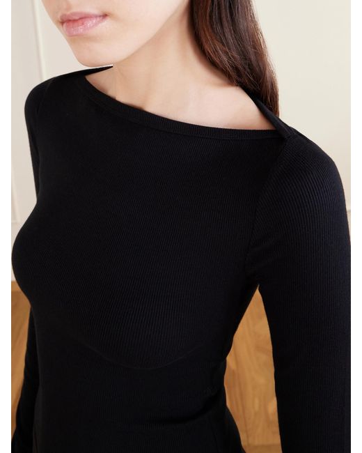 ÉTERNE Black Cropped Ribbed Stretch-Jersey Top