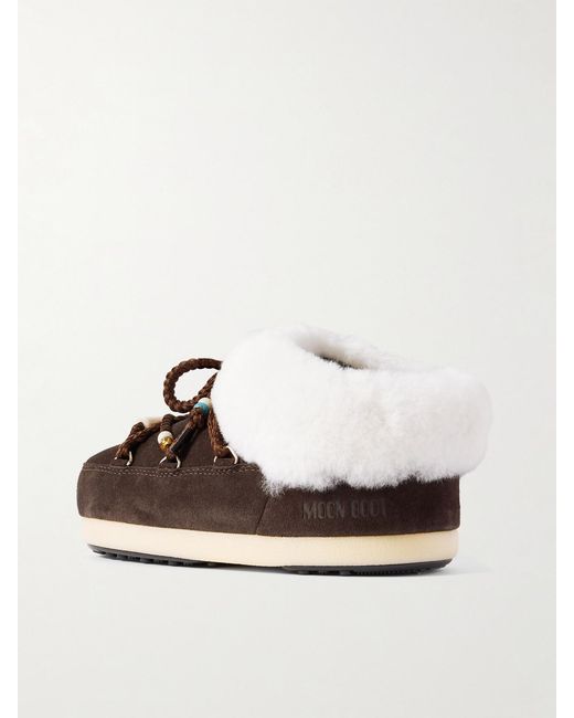 Moon Boot Brown Evx Beaded Shearling Mules