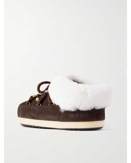 Chaussures Plates En Peau Lainée À Perles Evx Moon Boot en coloris Brown