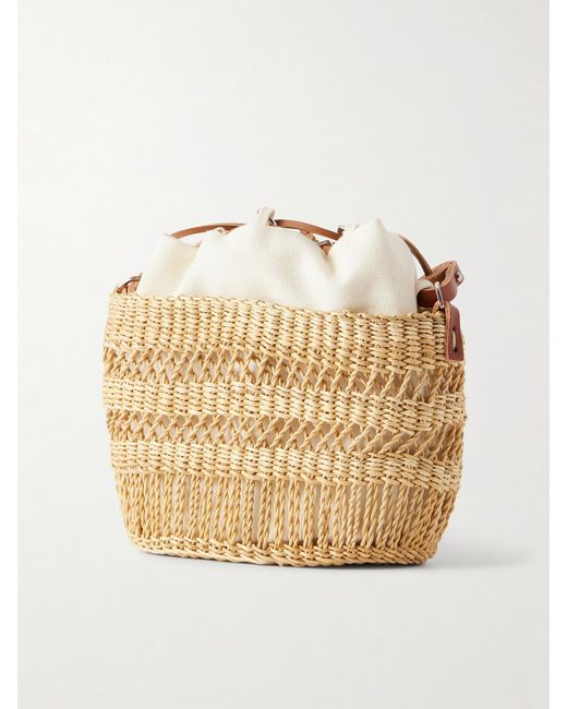 Muuñ Natural Minette Leather-Trimmed Raffia Shoulder Bag