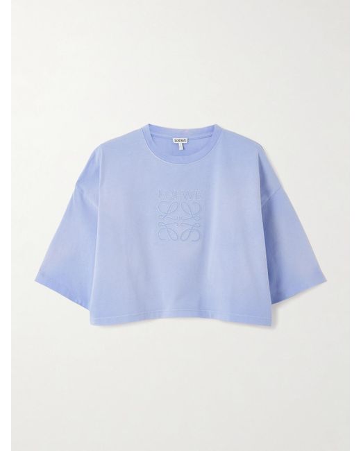 Loewe Blue Cropped Embroidered Cotton-Jersey T-Shirt