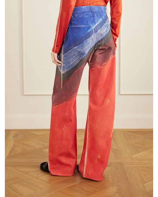 Gabriela Hearst Red Amoret Printed High-Rise Barrel-Leg Recycled Jeans