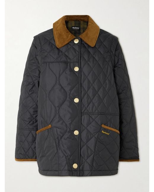 Barbour Black Lorrie Convertible Corduroy-Trimmed Quilted Shell Jacket