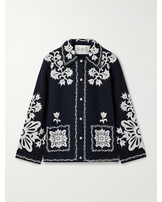 Sea Blue Liliana Studded Appliquéd Cotton-Canvas Jacket