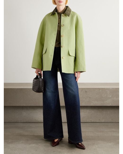 Loro Piana Green Broderick Corduroy-Trimmed Linen And Silk-Blend Coat
