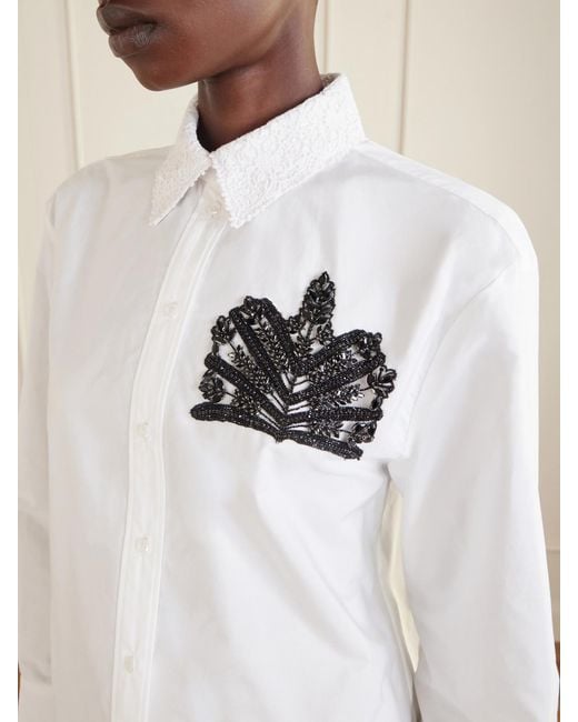 Erdem White Embellished Lace-Trimmed Organic Cotton-Poplin Shirt