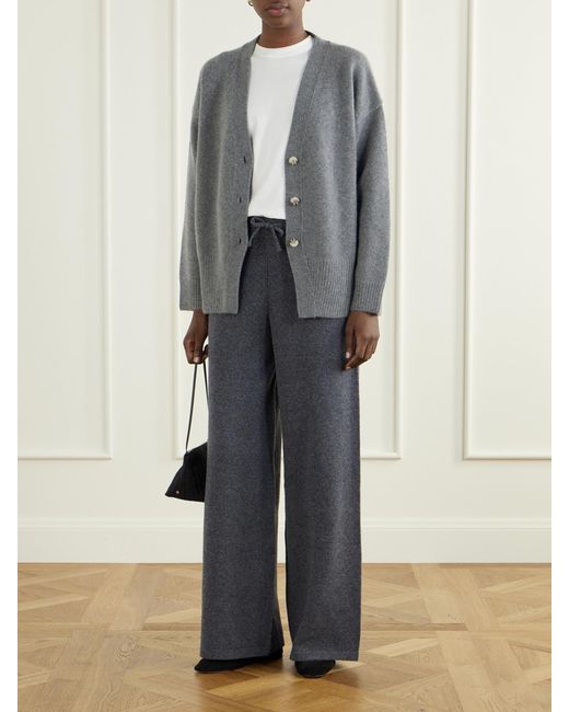 Yves Salomon Blue Drawstring Wool-Blend Wide-Leg Pants