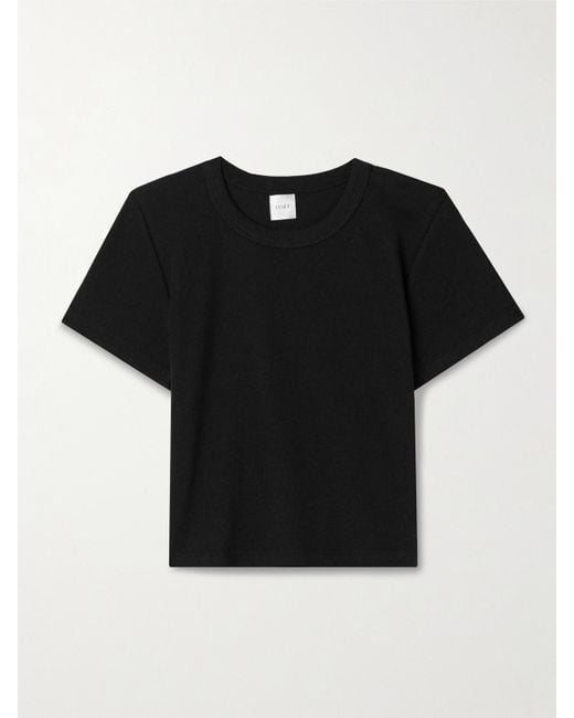 Leset Black Kelly Cropped Ribbed Stretch-Cotton Jersey T-Shirt