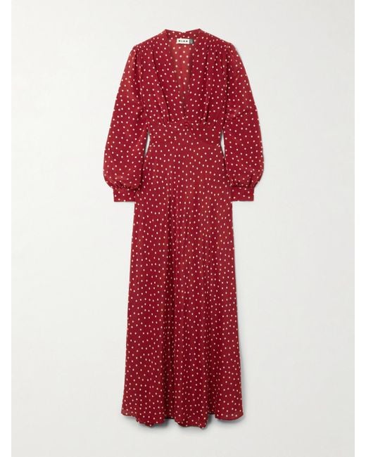 Rixo Red Emory Maxikleid Aus Crêpe De Chine Aus Seide Mit Punktemuster