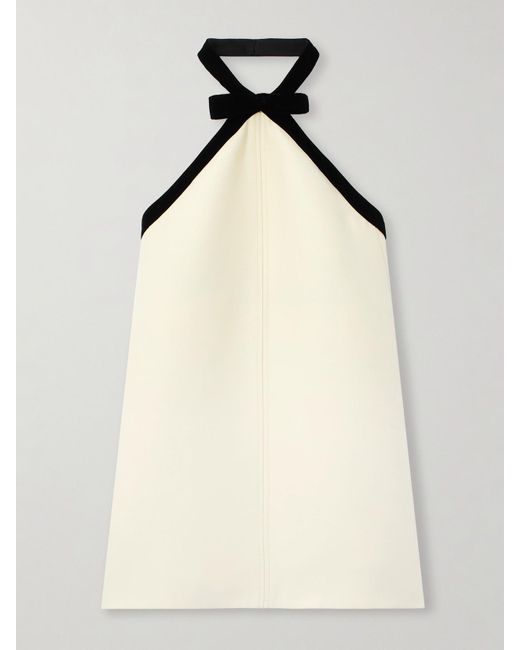 Tom Ford Natural Bow-Embellished Velvet-Trimmed Wool And Silk-Blend Crepe Mini Dress