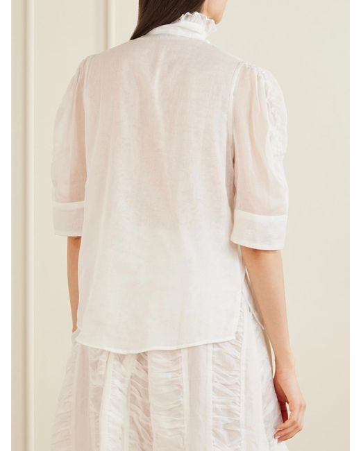 Thierry Colson White Vita Ruffled Pleated Cotton-Gauze Shirt