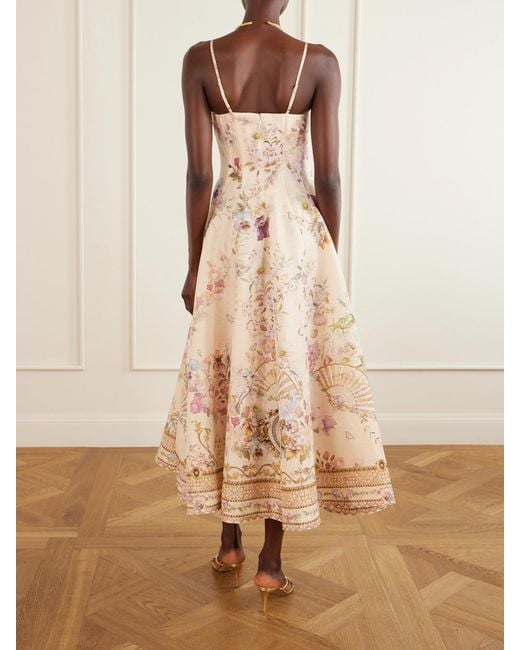 Camilla Natural Crystal-Embellished Printed Linen And Silk-Blend Midi Dress