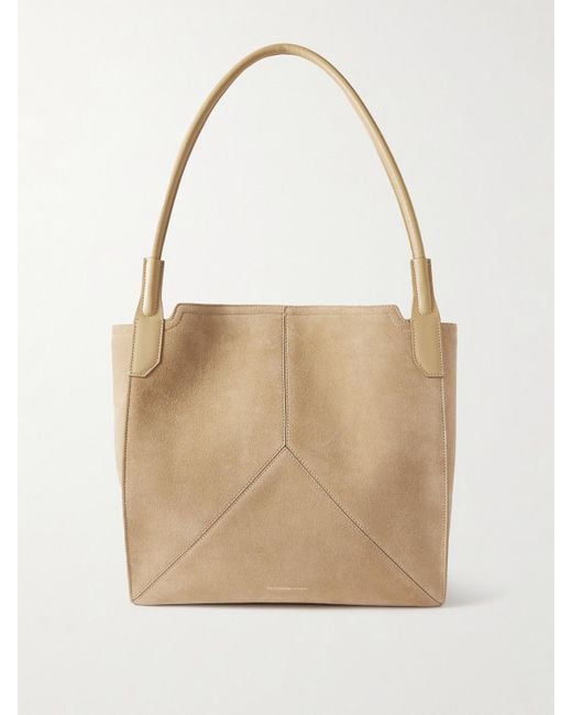 Victoria Beckham Natural The Victoria Soft Mini Leather-Trimmed Suede Tote