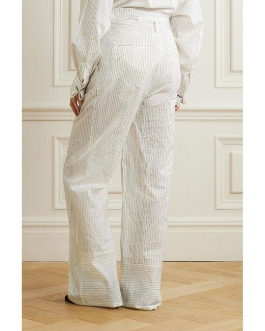 Max Mara White Xero Hose Mit Weitem Bein Aus Einer Baumwoll-Seidenmischung Mit Nadelstreifen Und Bindegürtel