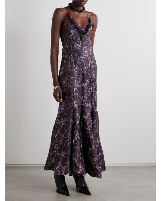 Isabel Marant Purple Manelia Draped Printed Fil Coupé Maxi Dress