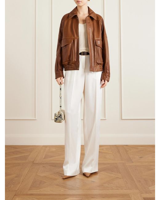 Nour Hammour Brown Runa Paneled Leather Bomber Jacket