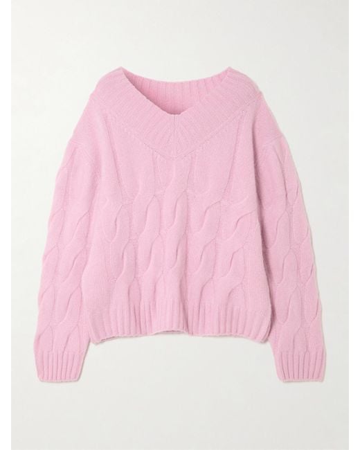 Allude Pink Cable-Knit Cashmere And Silk-Blend Sweater
