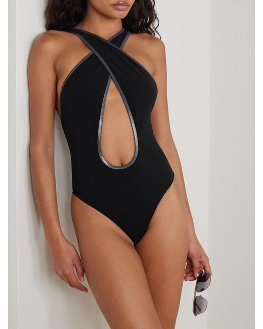 Lisa Marie Fernandez Black Pretzel Badeanzug Aus Crêpe Mit Metallic-Besätzen Und Cut-Out