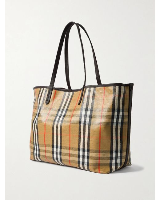Burberry White Highlands Checked Coated-Canvas Tote