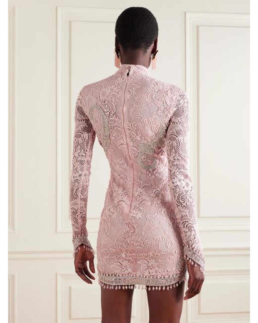 Georges Hobeika Pink Embellished Silk-Blend Guipure Lace Mini Dress