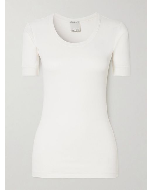 Calvin Klein White Aubriella Ribbed Organic Cotton-Blend Jersey T-Shirt