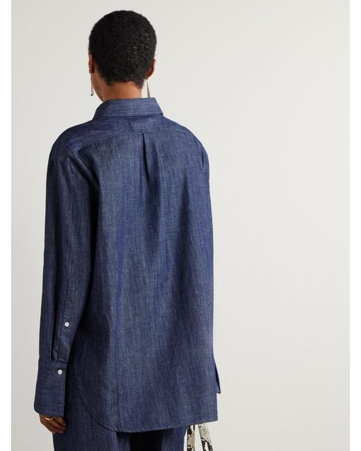 Another Tomorrow Blue Oversized-Hemd Aus Biobaumwoll-Chambray
