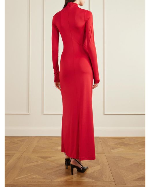 Altuzarra Red Jazmina Ruched Stretch-Jersey Mock-Neck Maxi Dress