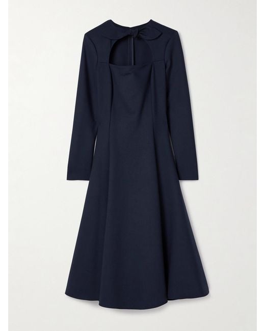 Oscar de la Renta Blue Tie-Neck Cutout Wool-Blend Midi Dress