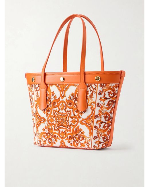 Dolce & Gabbana Orange Kendra Printed Logo-Embellished Leather-Trimmed Canvas Shoulder Bag