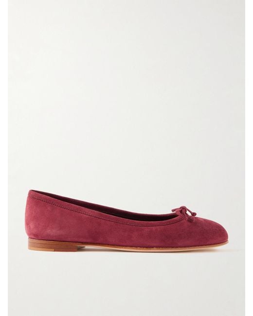 Manolo Blahnik Red Veralli Bow-Detailed Suede Ballet Flats
