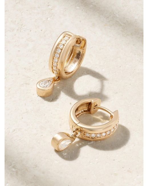 Roxanne First Natural Stripe Drop 14-Karat Diamond Hoop Earrings