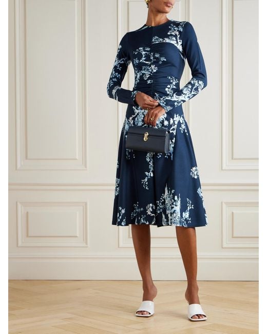 Erdem Blue Midikleid Aus Bedrucktem Ponte Mit Raffungen
