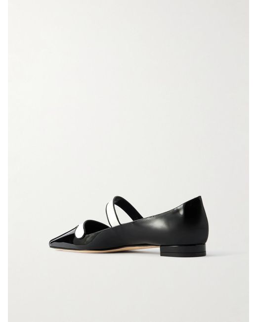 Manolo Blahnik Black Ganeus Two-Tone Patent-Leather Mary-Jane Point-Toe Flats