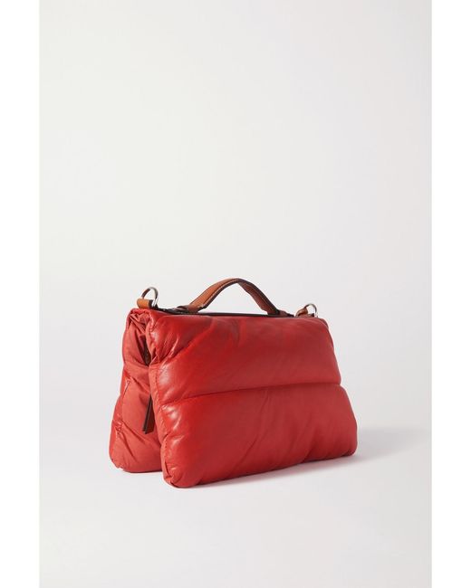 Moncler Genius Red 1 Jw Anderson Quilted Padded Shell And Leather Tote