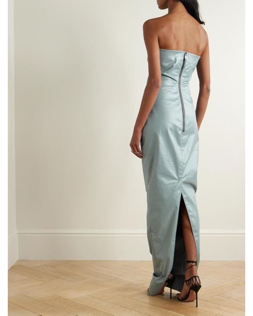 Rick Owens Strapless Cutout Coated-Denim Gown in Blue | Lyst