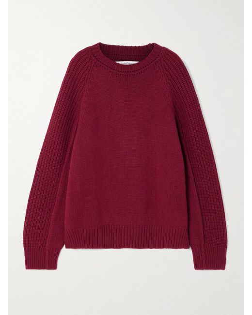 Another Tomorrow Red Oversized-Pullover Aus Einer Recycelten Kaschmir-Wollmischung Mit Gerippten Partien