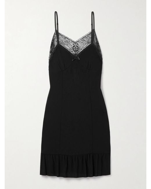 Acne Black Embroidered Tulle-Trimmed Crepe Mini Dress