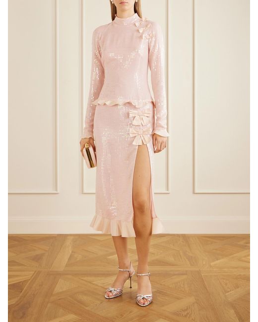 Alessandra Rich Pink Sequin-Embellished Silk-Georgette Midi Dress