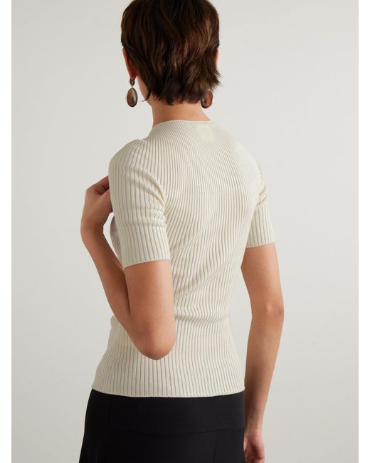 Haut En Coton Et Laine Mérinos Mélangés Côtelés À Broderie Courreges en coloris Natural
