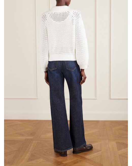 Brunello Cucinelli White Open-Knit Cotton-Blend Sweater