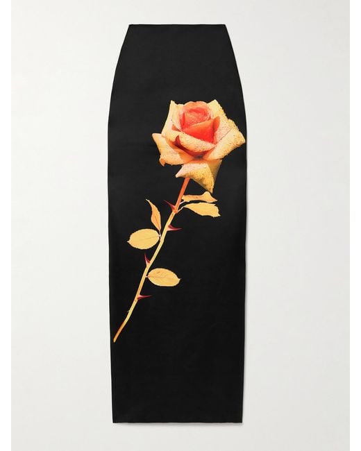 David Koma Black Floral-Print Duchesse-Satin Maxi Skirt
