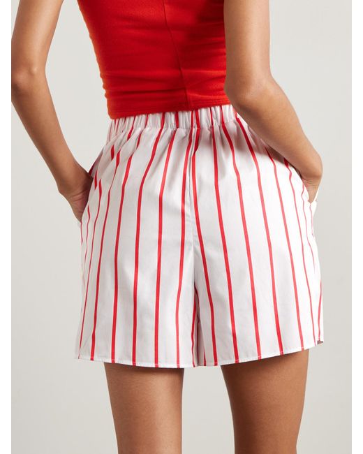 Frankie Shop Red Shorts Aus Gestreifter Baumwollpopeline