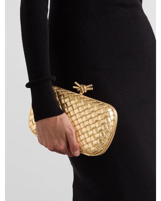 Bottega Veneta Knot Padded Intrecciato Metallic Leather Clutch