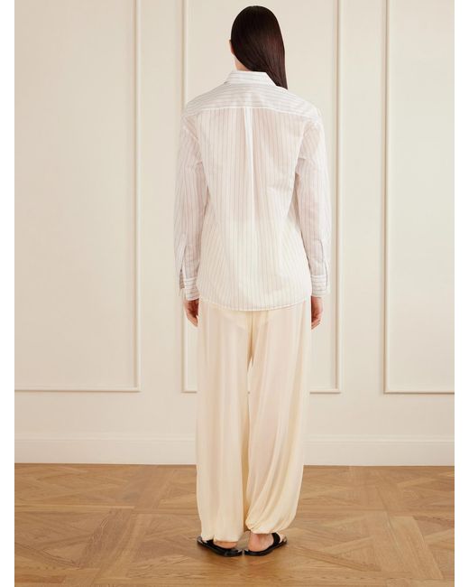 Aflalo White Brein Striped Cotton And Silk-Blend Voile Shirt