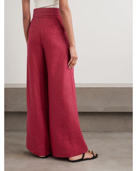 ANDRES OTALORA Red Desperte Pleated Linen Wide-Leg Pants